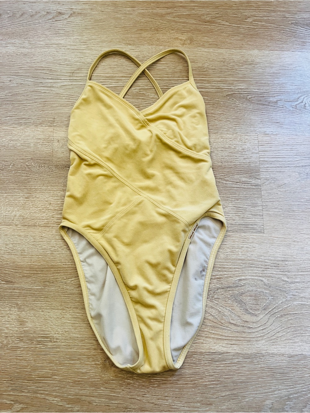 Baja Blue Vintage Yellow Velvety One Piece Swimsuit Size XS High Cut 70’s Butter